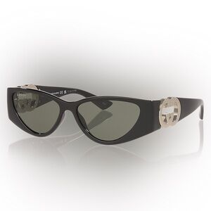 NWT Gucci GG1824S Black Cat Eye Sunglasses Silver GG Logo Temples